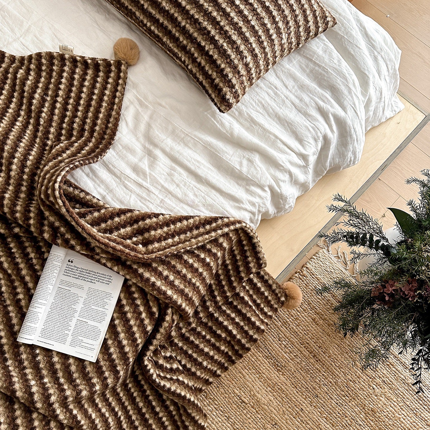 Noelle Driftwood Stripe Velvet Throw / Red