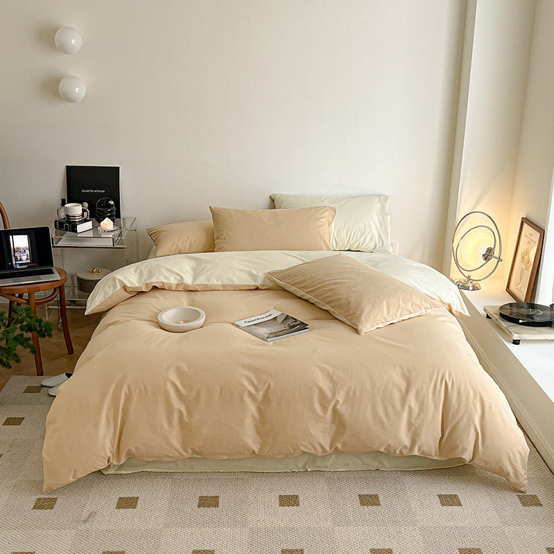 Pastel Duo Bedding Set / Yellow + Pink Beige Small Flat