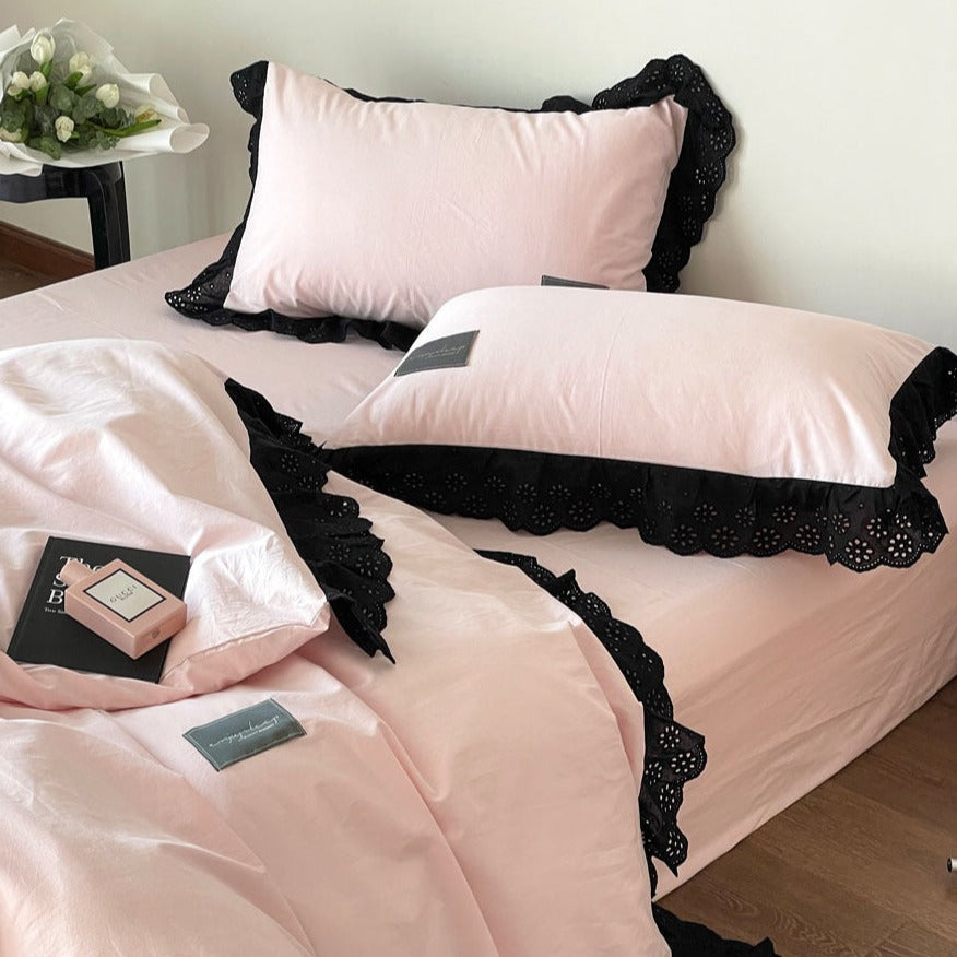 Strawberry Black Lace Ruffle Bedding Bundle