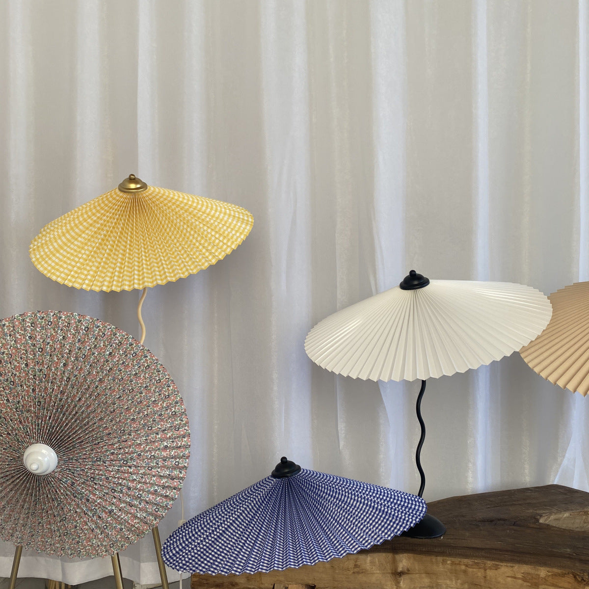 Vintage Inspired Tilted Umbrella Lamp / Beige Light