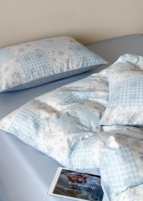 Poppu Patchwork Floral Bedding Set / Sky Blue
