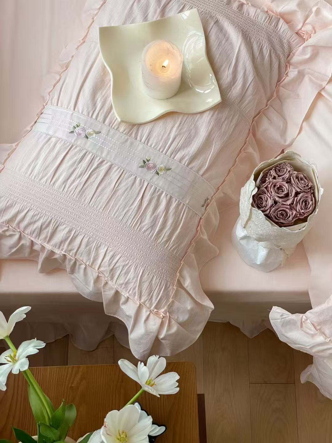 Embroidered Lace Ruffle Bedding Bundle Bedding Bundle