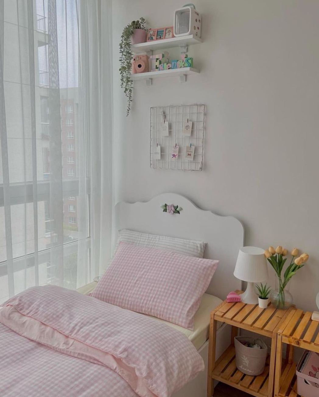 Mixed Gingham Bedding Set / Pink + Yellow