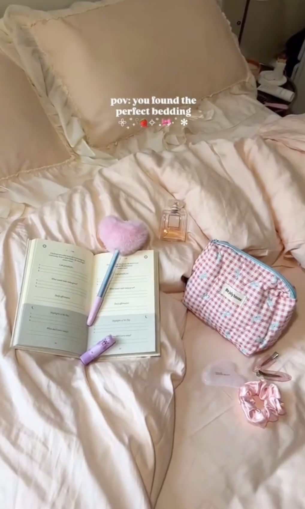 Ribbon Bow Airy Lace Bedding Set / Cream White Bedding Set