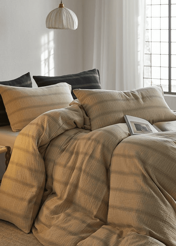 - Ever Lasting - Aiden Striped Bedding Set / Khaki - Bedding Set - Ever Lasting