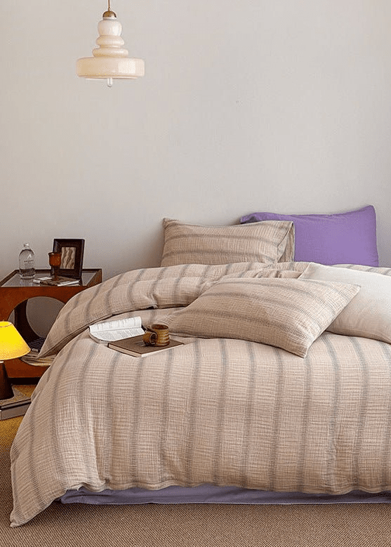 - Ever Lasting - Aiden Striped Bedding Set / Khaki - Bedding Set - Ever Lasting