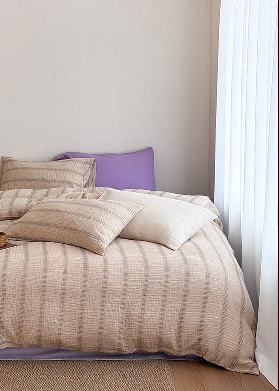 - Ever Lasting - Aiden Striped Bedding Set / Khaki - Bedding Set - Ever Lasting