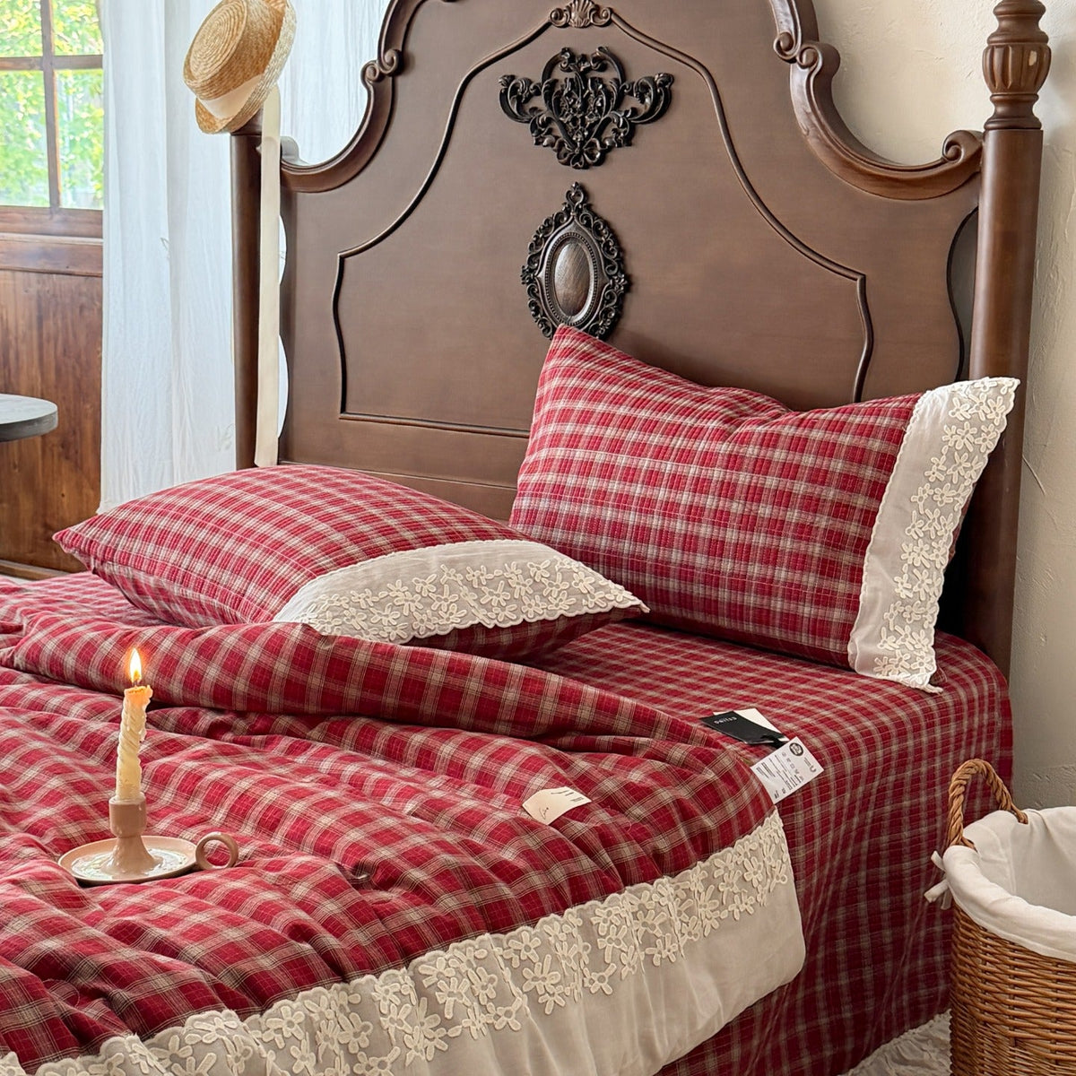 -Ever Lasting - Ainsley Gingham Washed Cotton Bedding Set/ Red -Bedding Set -Ever Lasting