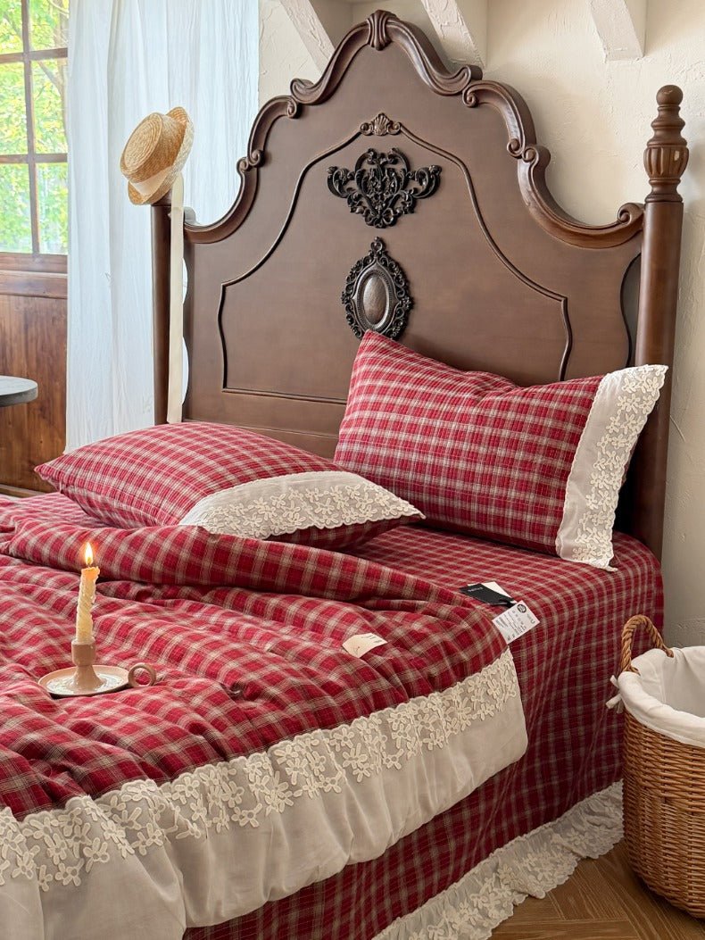 -Ever Lasting - Ainsley Gingham Washed Cotton Bedding Set/ Red -Bedding Set -Ever Lasting