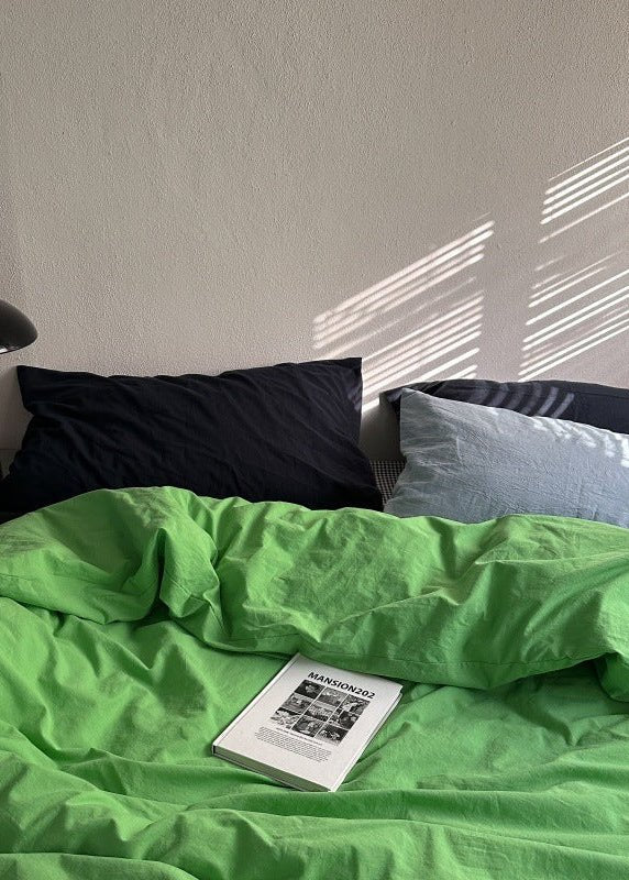 - Ever Lasting - Alessia Gingham Washed Cotton Bedding Set / Blue + Green - Bedding Set - Ever Lasting