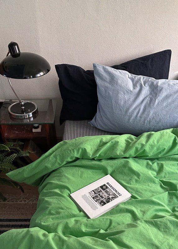 - Ever Lasting - Alessia Gingham Washed Cotton Bedding Set / Blue + Green - Bedding Set - Ever Lasting