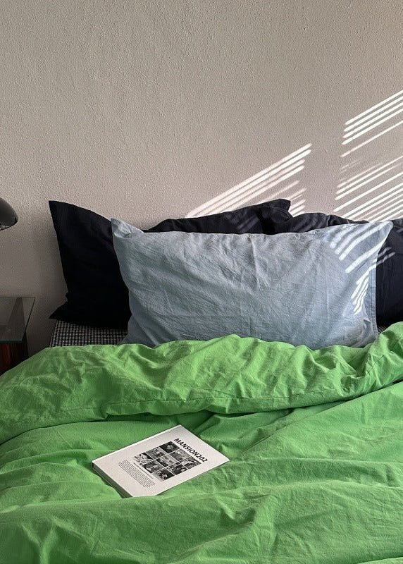 - Ever Lasting - Alessia Gingham Washed Cotton Bedding Set / Blue + Green - Bedding Set - Ever Lasting