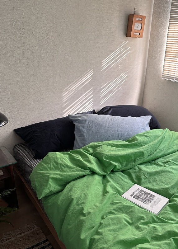 - Ever Lasting - Alessia Gingham Washed Cotton Bedding Set / Blue + Green - Bedding Set - Ever Lasting