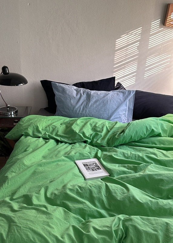 - Ever Lasting - Alessia Gingham Washed Cotton Bedding Set / Blue + Green - Bedding Set - Ever Lasting