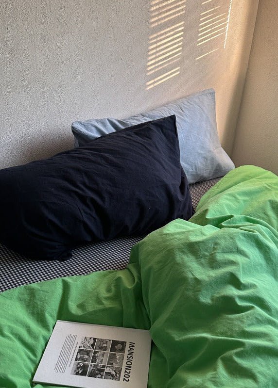 - Ever Lasting - Alessia Gingham Washed Cotton Bedding Set / Blue + Green - Bedding Set - Ever Lasting