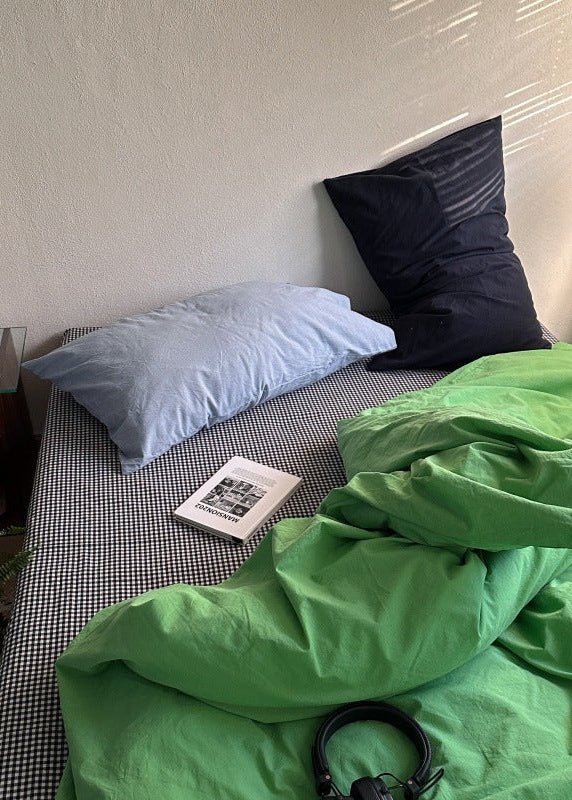 - Ever Lasting - Alessia Gingham Washed Cotton Bedding Set / Blue + Green - Bedding Set - Ever Lasting