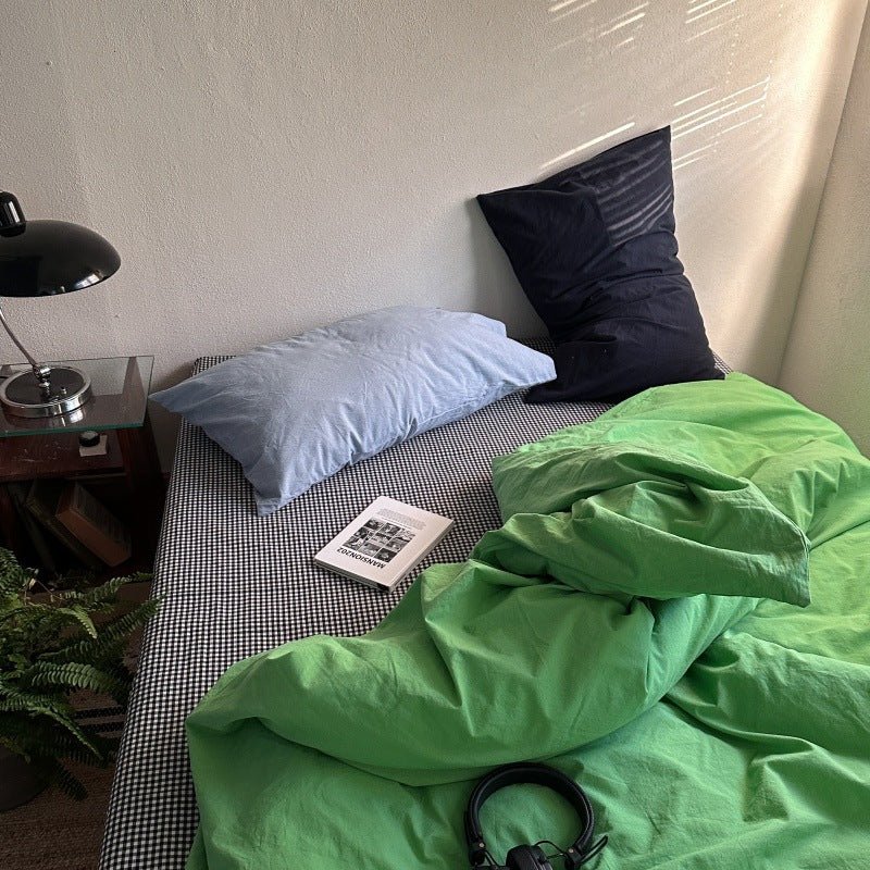- Ever Lasting - Alessia Gingham Washed Cotton Bedding Set / Blue + Green - Bedding Set - Ever Lasting
