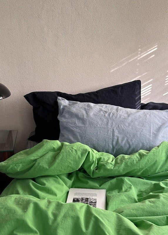 - Ever Lasting - Alessia Gingham Washed Cotton Bedding Set / Blue + Green - Bedding Set - Ever Lasting