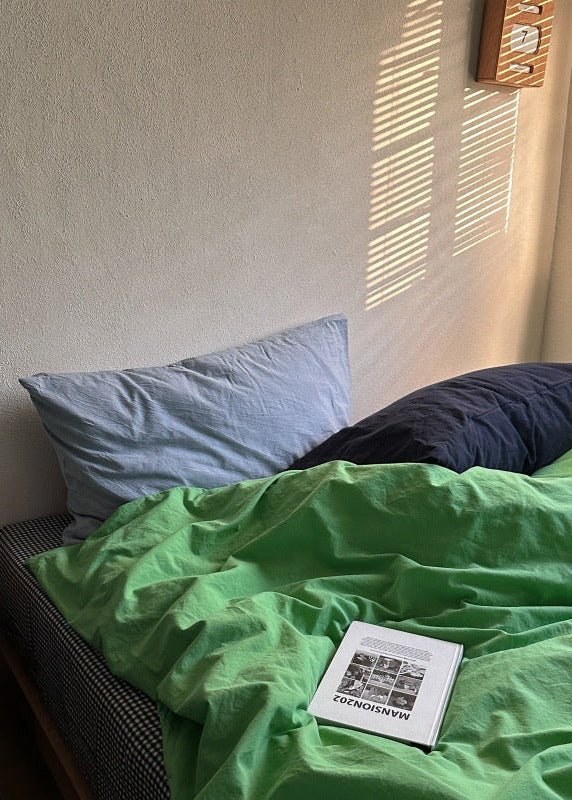 - Ever Lasting - Alessia Gingham Washed Cotton Bedding Set / Blue + Green - Bedding Set - Ever Lasting