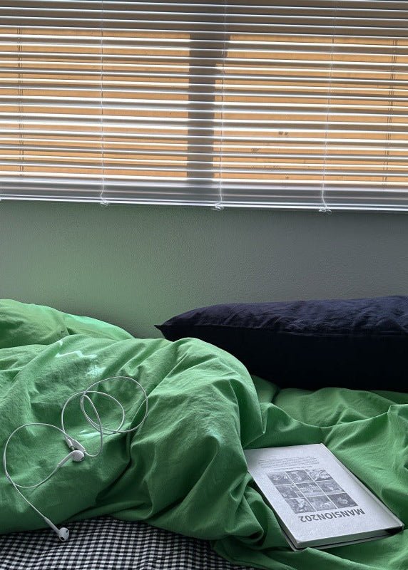 - Ever Lasting - Alessia Gingham Washed Cotton Bedding Set / Blue + Green - Bedding Set - Ever Lasting