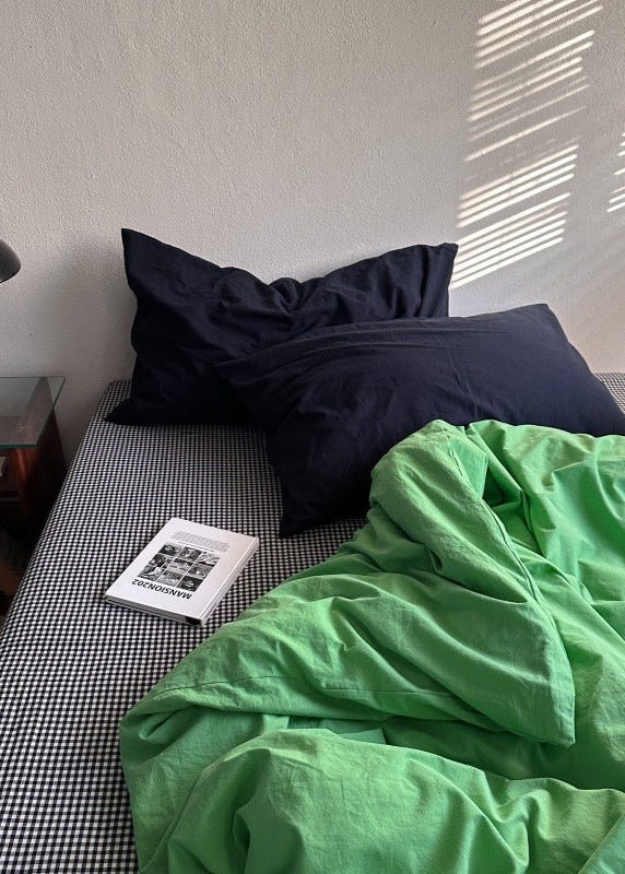 - Ever Lasting - Alessia Gingham Washed Cotton Bedding Set / Blue + Green - Bedding Set - Ever Lasting