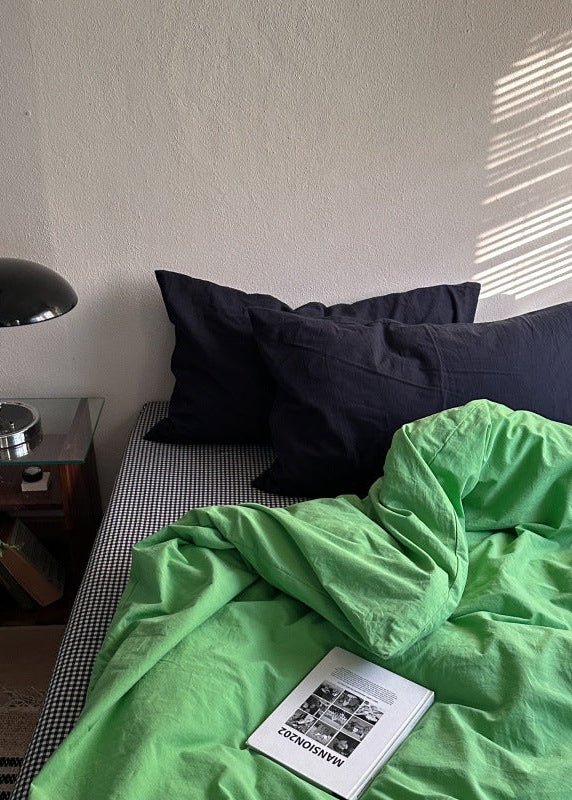 - Ever Lasting - Alessia Gingham Washed Cotton Bedding Set / Blue + Green - Bedding Set - Ever Lasting