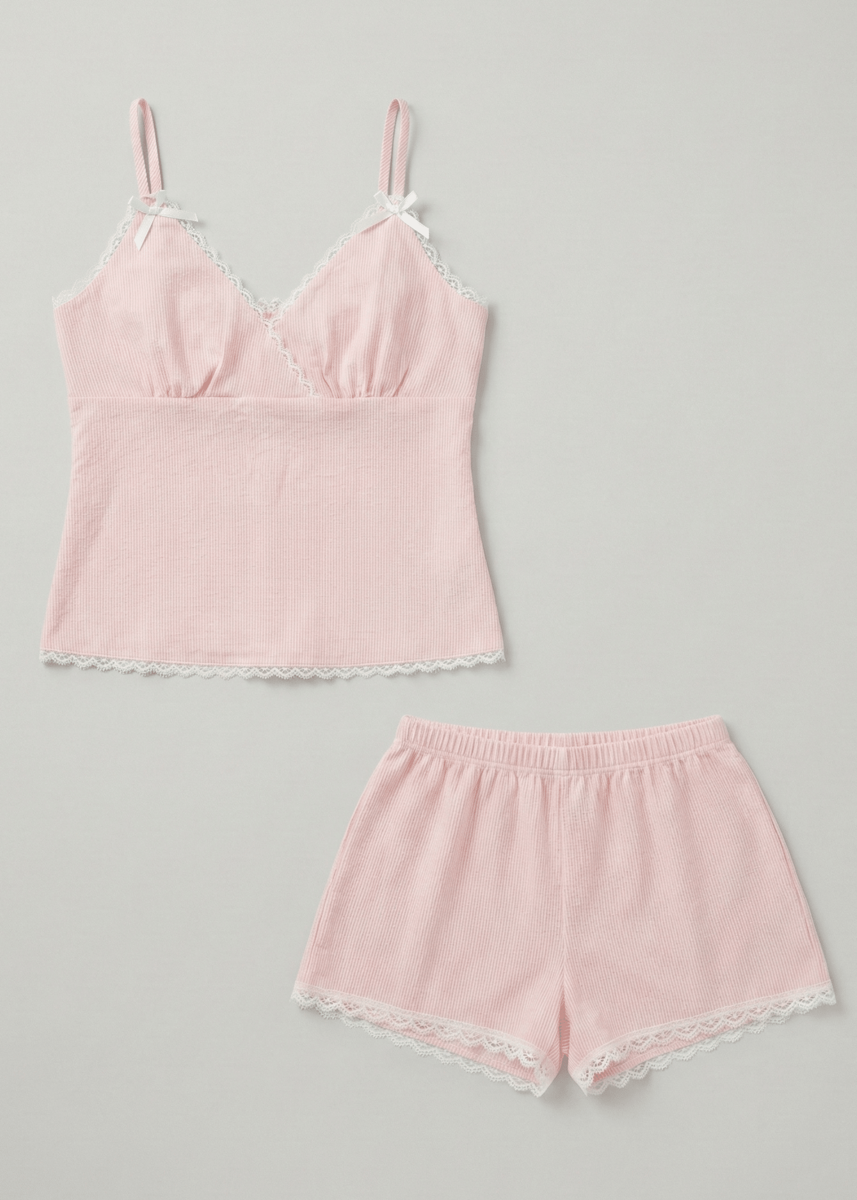 - Ever Lasting - Alma Lace Striped Pajama Set / Pink - Pajamas - Ever Lasting