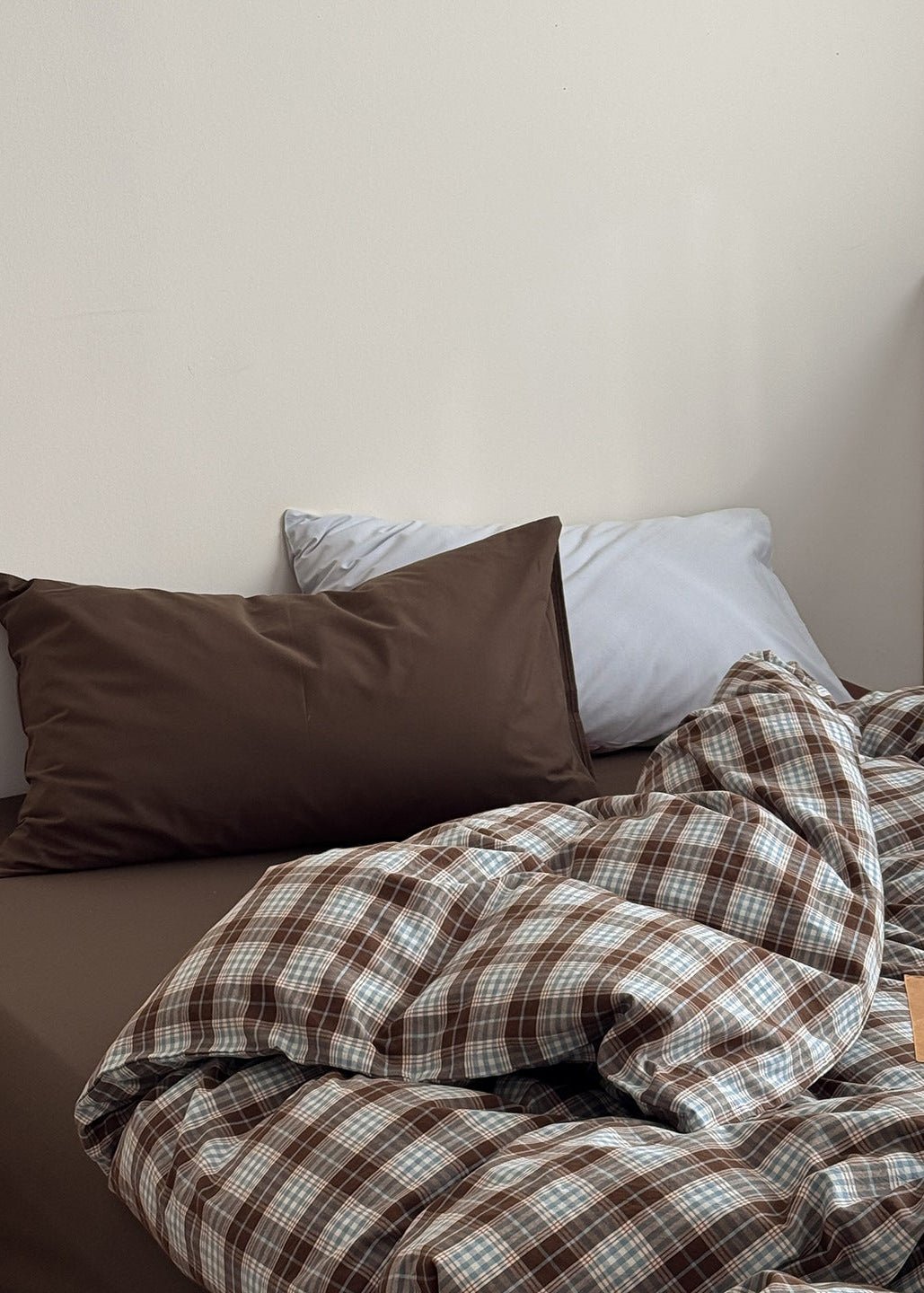 - Ever Lasting - Alora Gingham Washed Cotton Bedding Set / Brown + White - Bedding Set - Ever Lasting