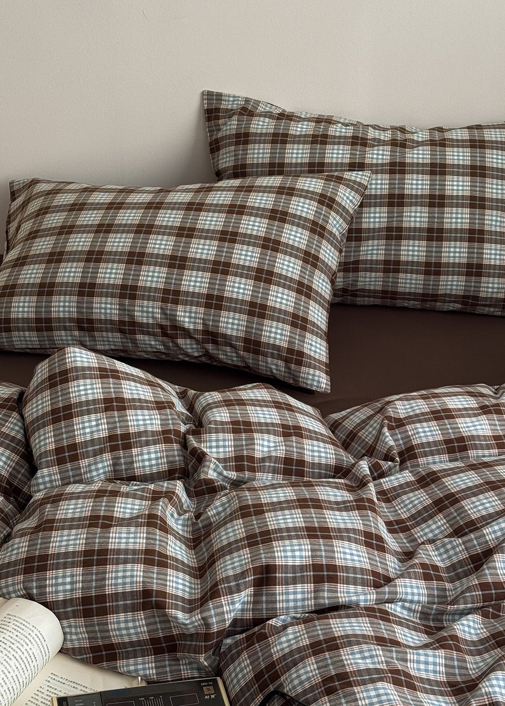 - Ever Lasting - Alora Gingham Washed Cotton Bedding Set / Brown + White - Bedding Set - Ever Lasting