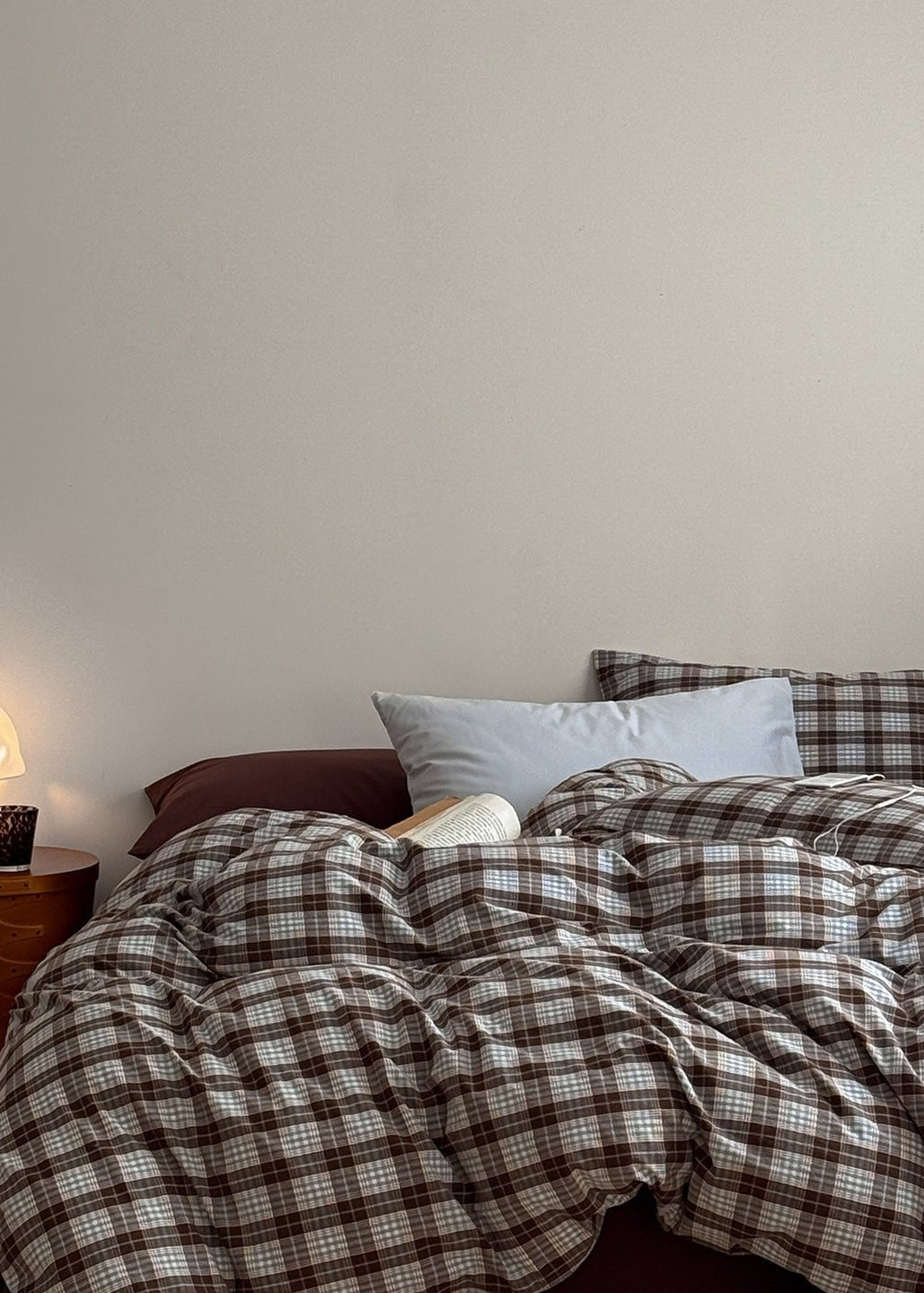 - Ever Lasting - Alora Gingham Washed Cotton Bedding Set / Brown + White - Bedding Set - Ever Lasting