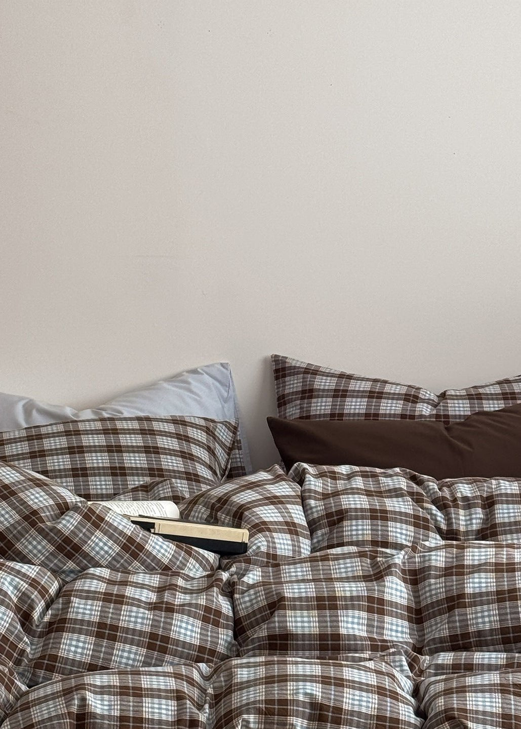 - Ever Lasting - Alora Gingham Washed Cotton Bedding Set / Brown + White - Bedding Set - Ever Lasting