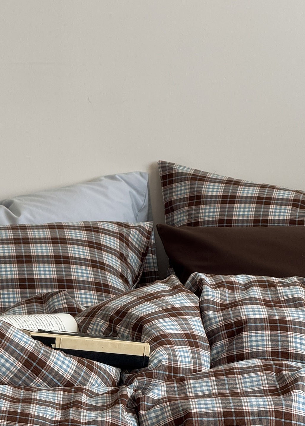 - Ever Lasting - Alora Gingham Washed Cotton Bedding Set / Brown + White - Bedding Set - Ever Lasting