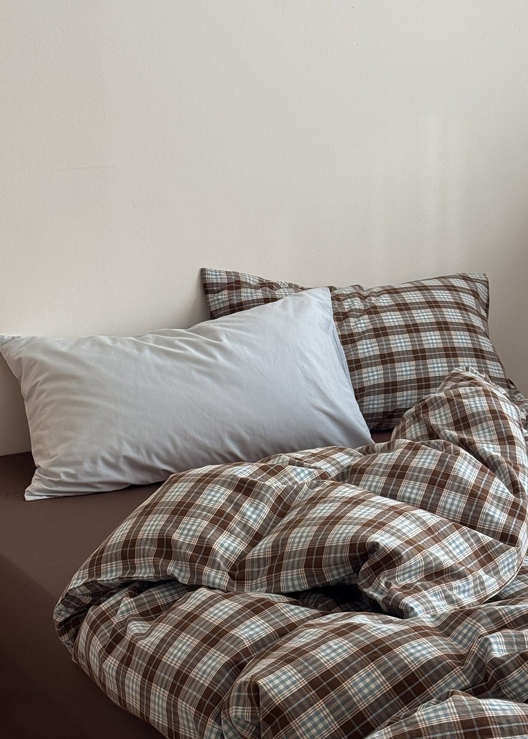 - Ever Lasting - Alora Gingham Washed Cotton Bedding Set / Brown + White - Bedding Set - Ever Lasting