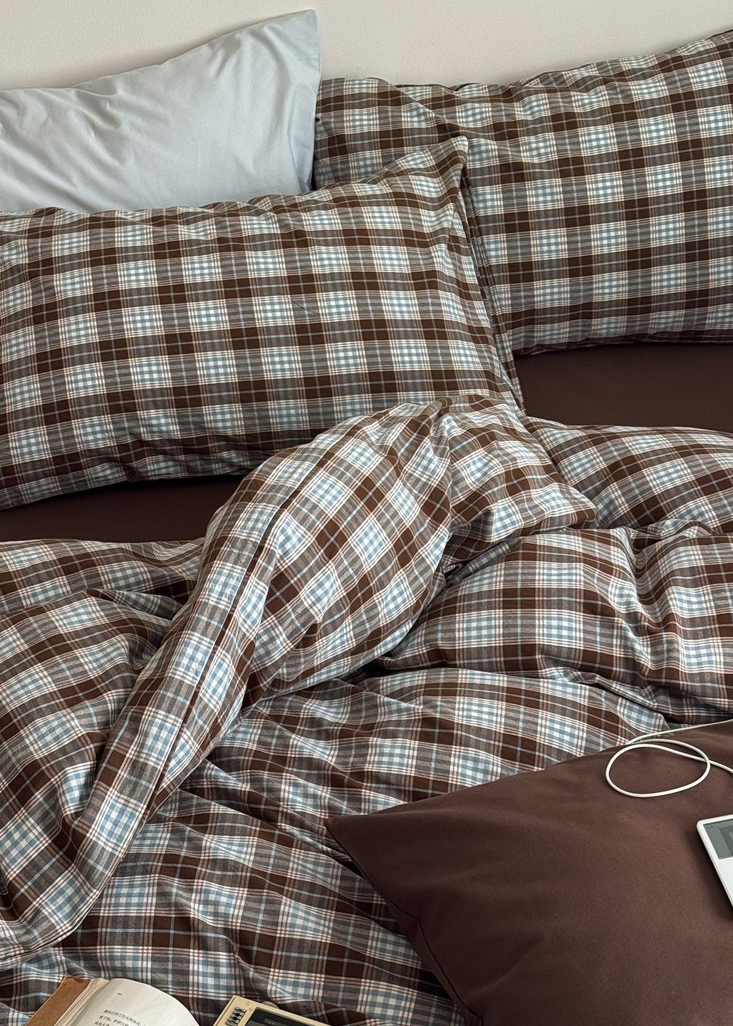 - Ever Lasting - Alora Gingham Washed Cotton Bedding Set / Brown + White - Bedding Set - Ever Lasting