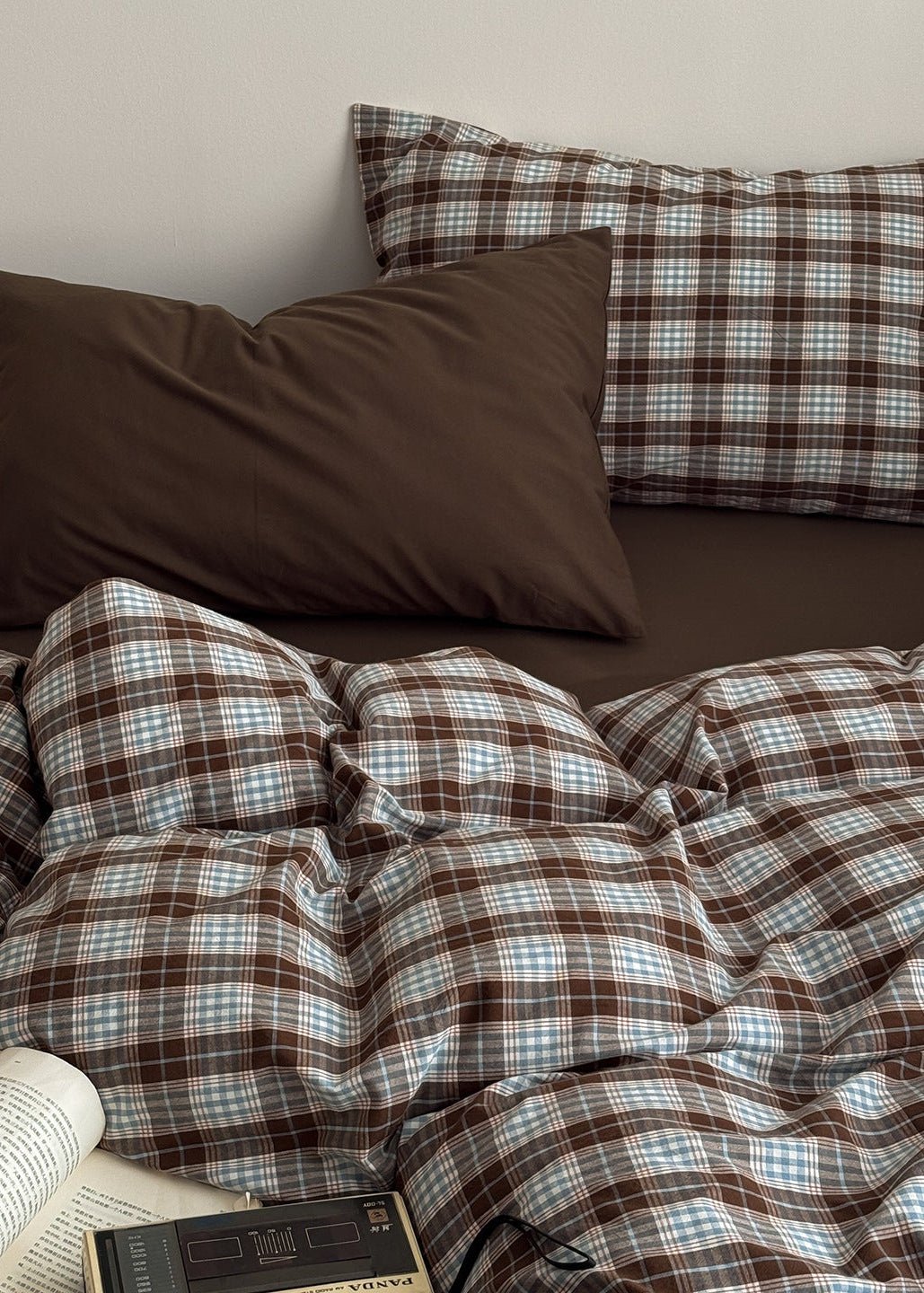 - Ever Lasting - Alora Gingham Washed Cotton Bedding Set / Brown + White - Bedding Set - Ever Lasting