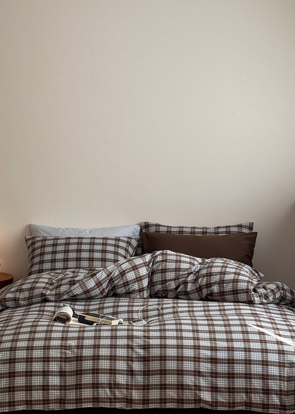 - Ever Lasting - Alora Gingham Washed Cotton Bedding Set / Brown + White - Bedding Set - Ever Lasting