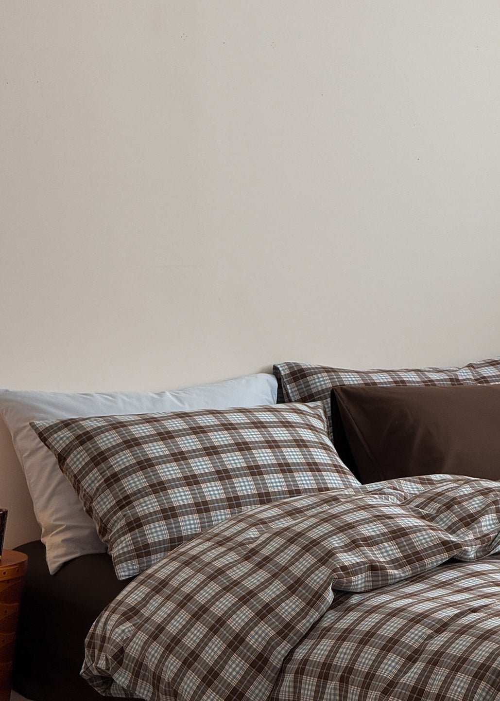 - Ever Lasting - Alora Gingham Washed Cotton Bedding Set / Brown + White - Bedding Set - Ever Lasting