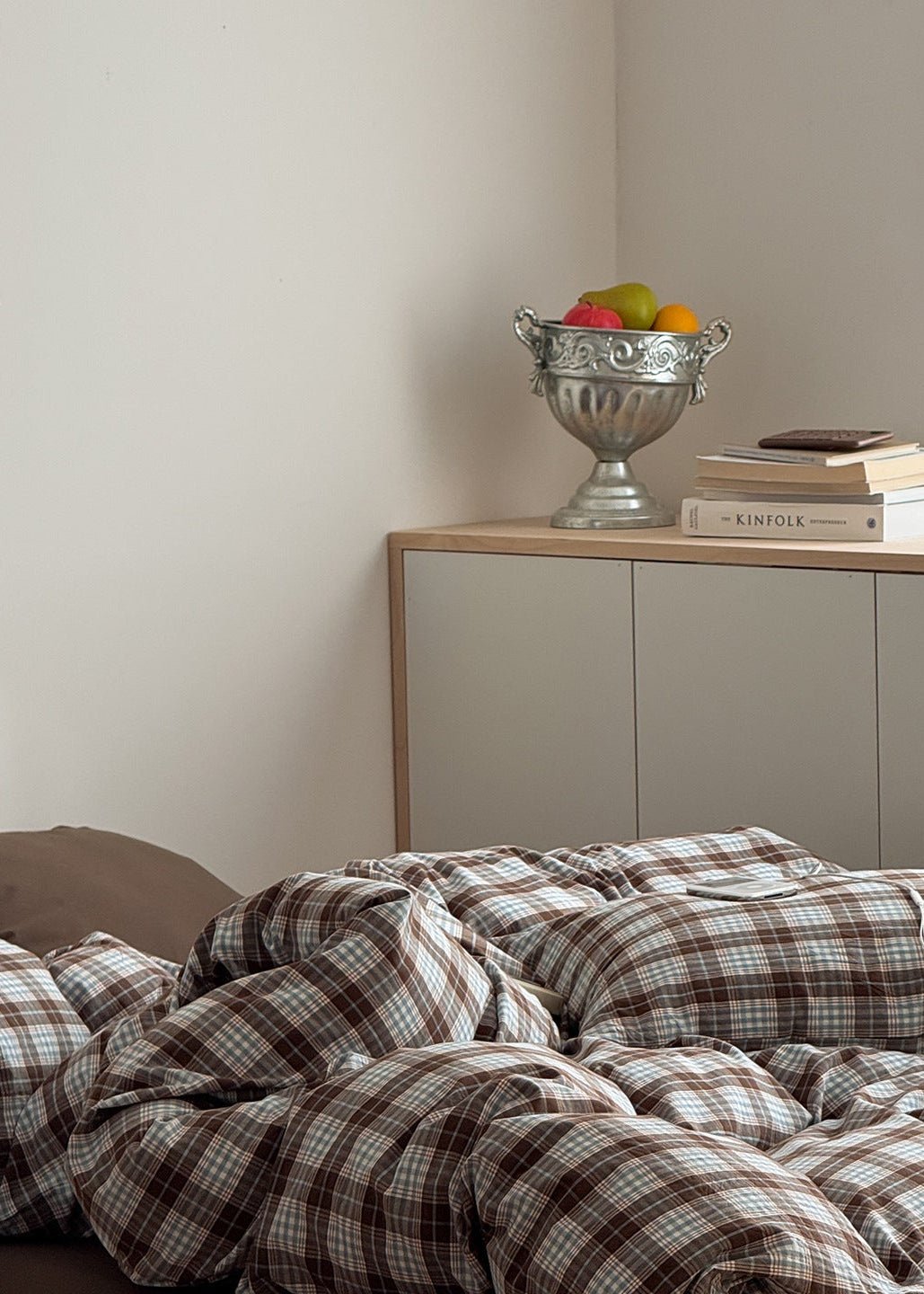 - Ever Lasting - Alora Gingham Washed Cotton Bedding Set / Brown + White - Bedding Set - Ever Lasting