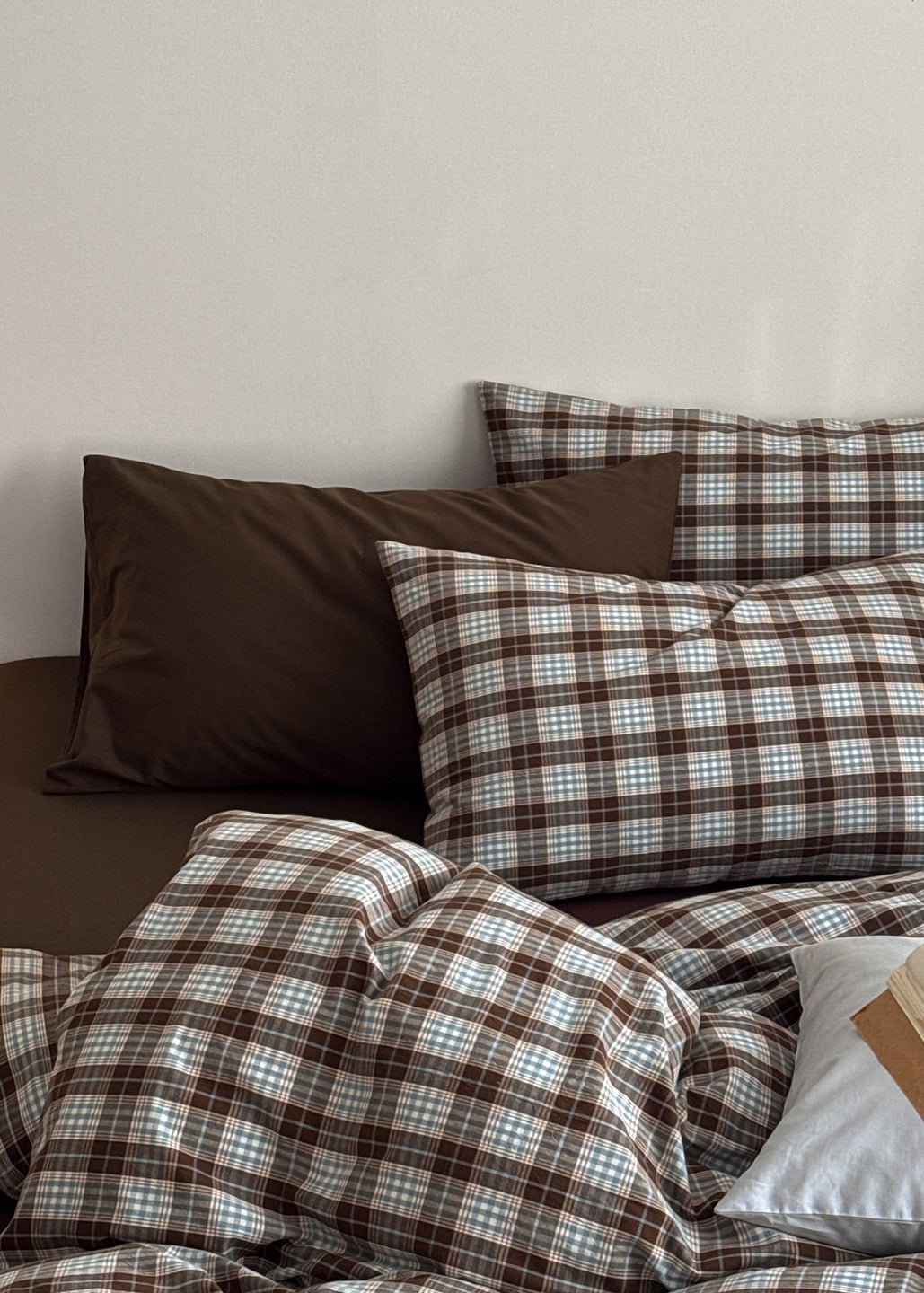 - Ever Lasting - Alora Gingham Washed Cotton Bedding Set / Brown + White - Bedding Set - Ever Lasting