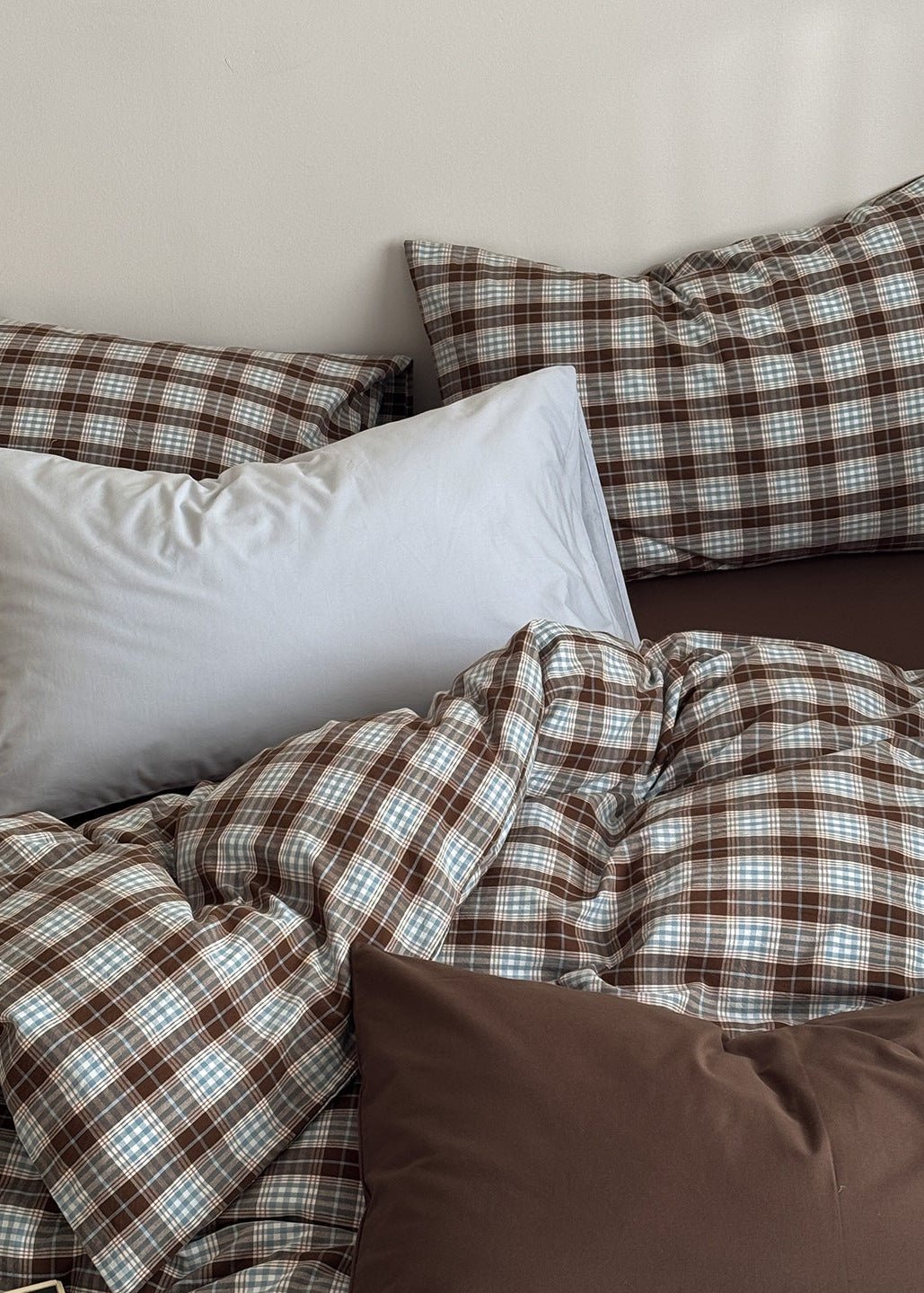 - Ever Lasting - Alora Gingham Washed Cotton Bedding Set / Brown + White - Bedding Set - Ever Lasting