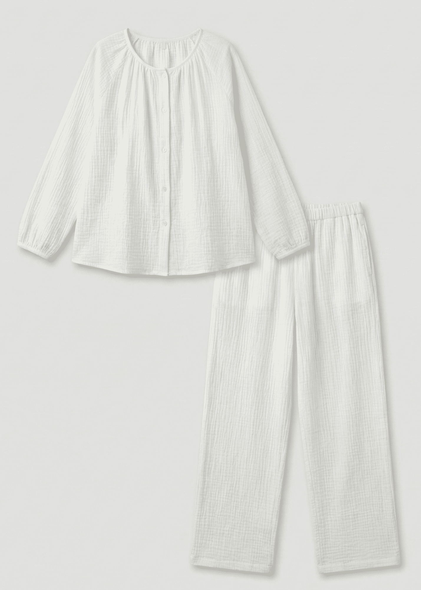 - Ever Lasting - Amélie Double - Layer Cotton Round - Neck Pajama Set / White - Pajamas - Ever Lasting