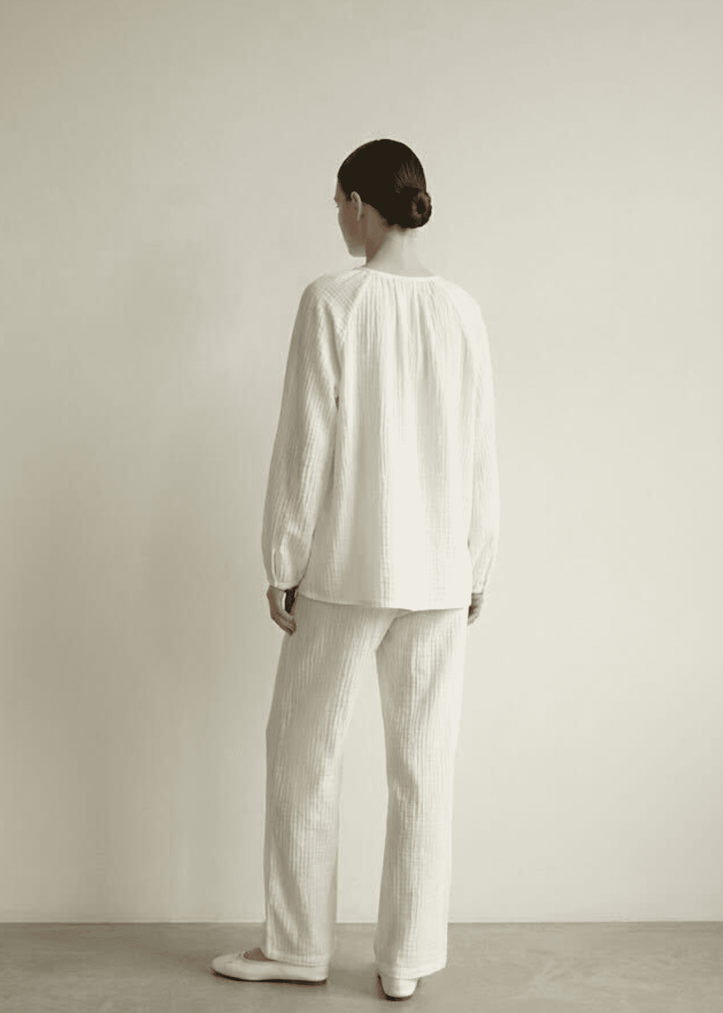 - Ever Lasting - Amélie Double - Layer Cotton Round - Neck Pajama Set / White - Pajamas - Ever Lasting