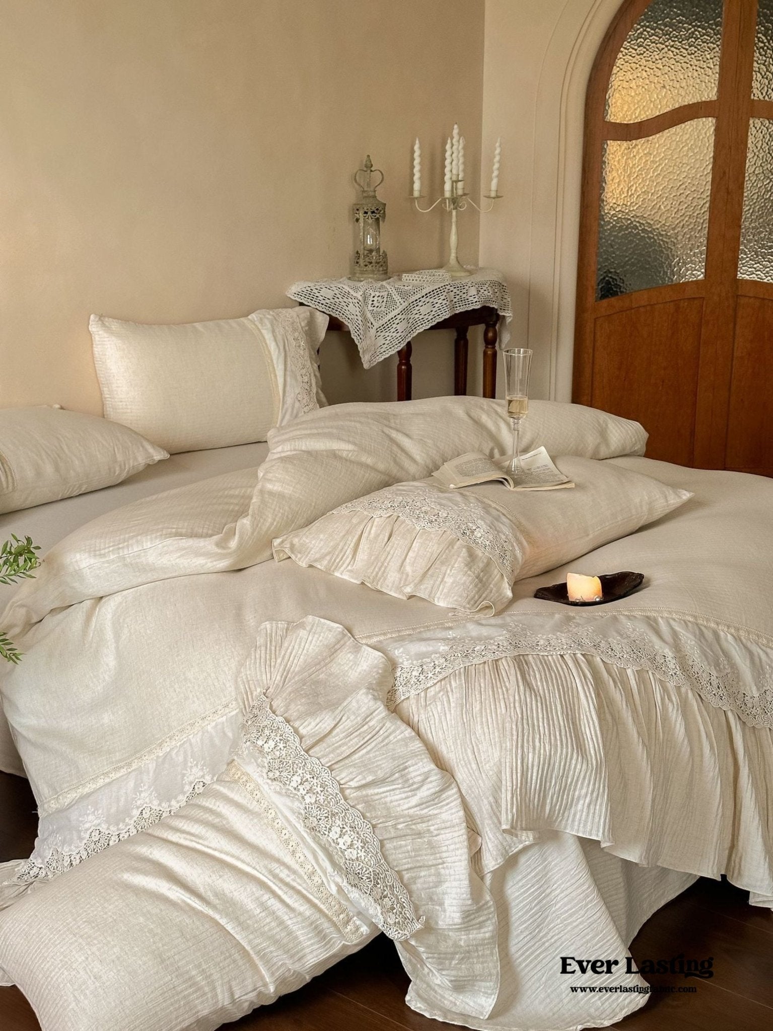 Amelie Lace Embroidered Linen Cotton Bedding Bundle - Ever Lasting