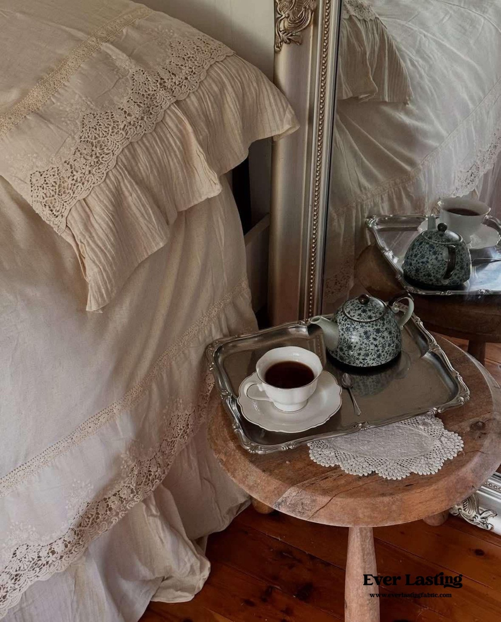 Amelie Lace Embroidered Linen Cotton Bedding Set - Ever Lasting