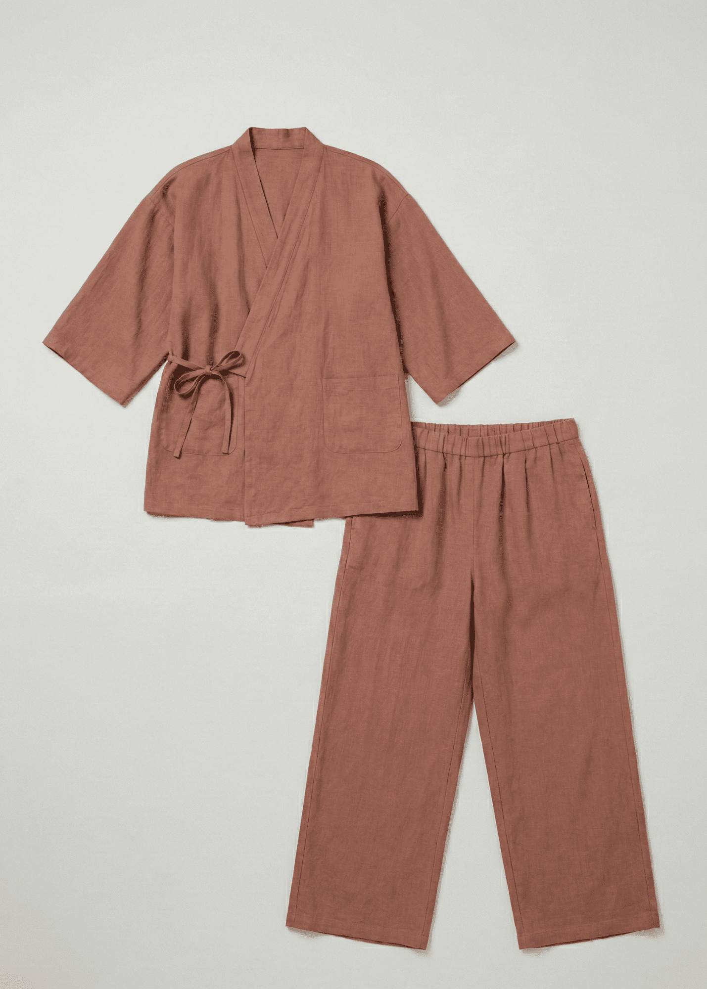 - Ever Lasting - Anaïs Japanese Style Cotton Kimono Pajama Set / Dark Red (Unisex) - Pajamas - Ever Lasting