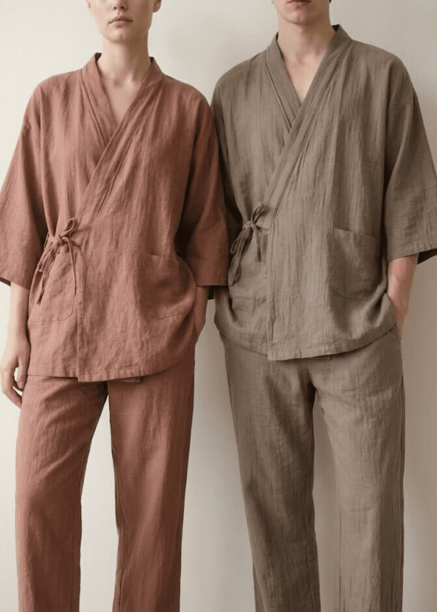 - Ever Lasting - Anaïs Japanese Style Cotton Kimono Pajama Set / Dark Red (Unisex) - Pajamas - Ever Lasting