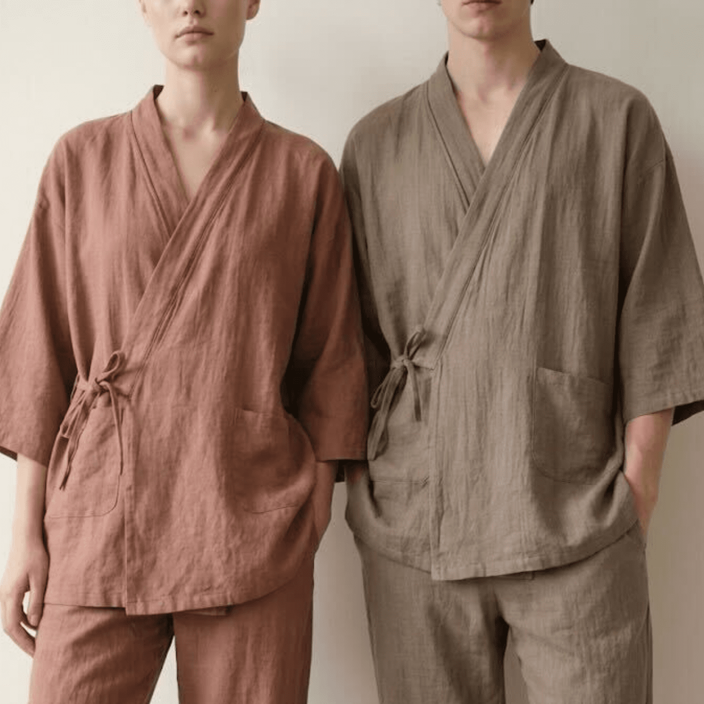 - Ever Lasting - Anaïs Japanese Style Cotton Kimono Pajama Set / Dark Red (Unisex) - Pajamas - Ever Lasting