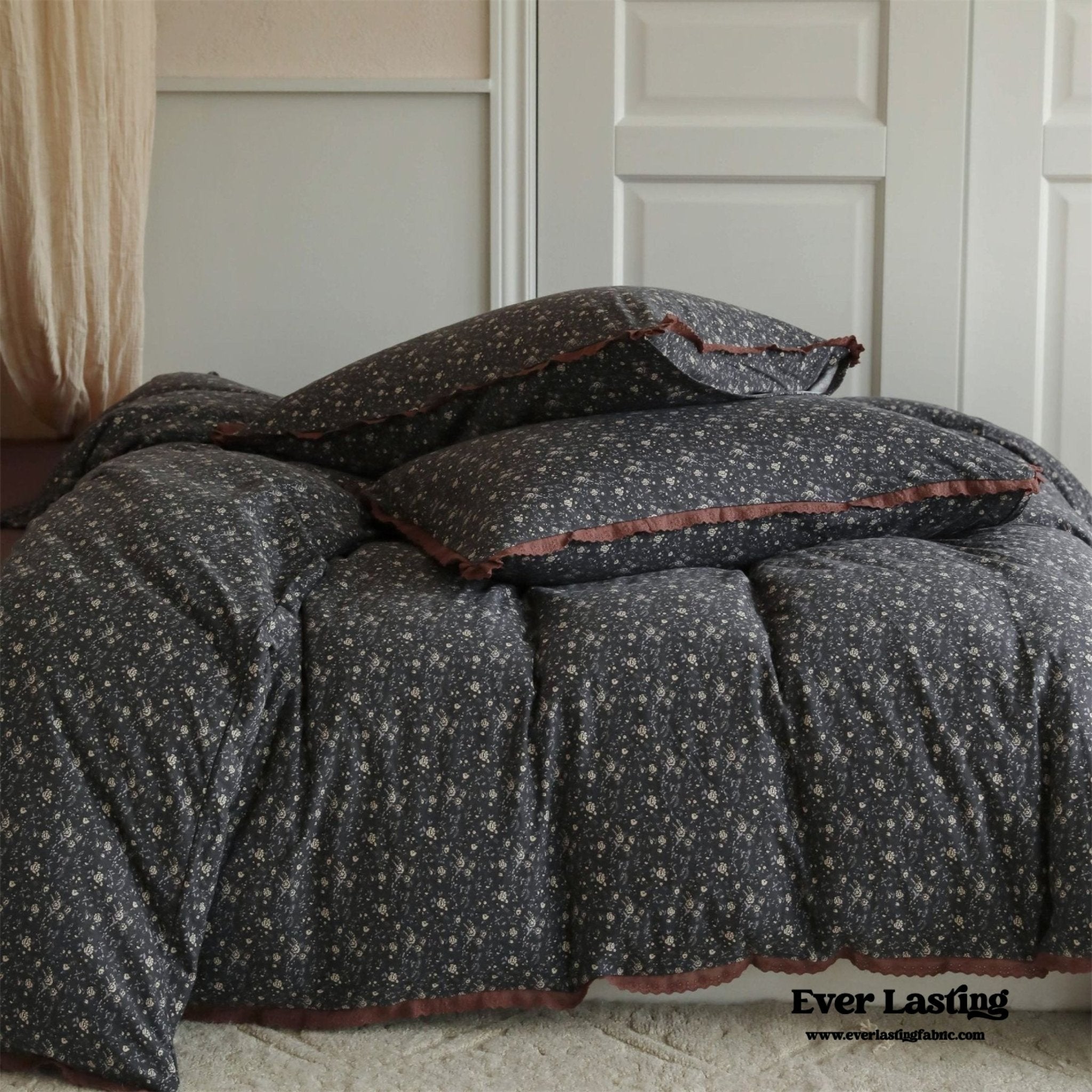 Anaya Rose French Vintage Bedding Set / Black + Brown - Ever Lasting