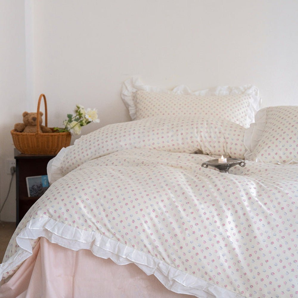 Annie Lace Ruffle Floral Bedding Set / Blue - Ever Lasting