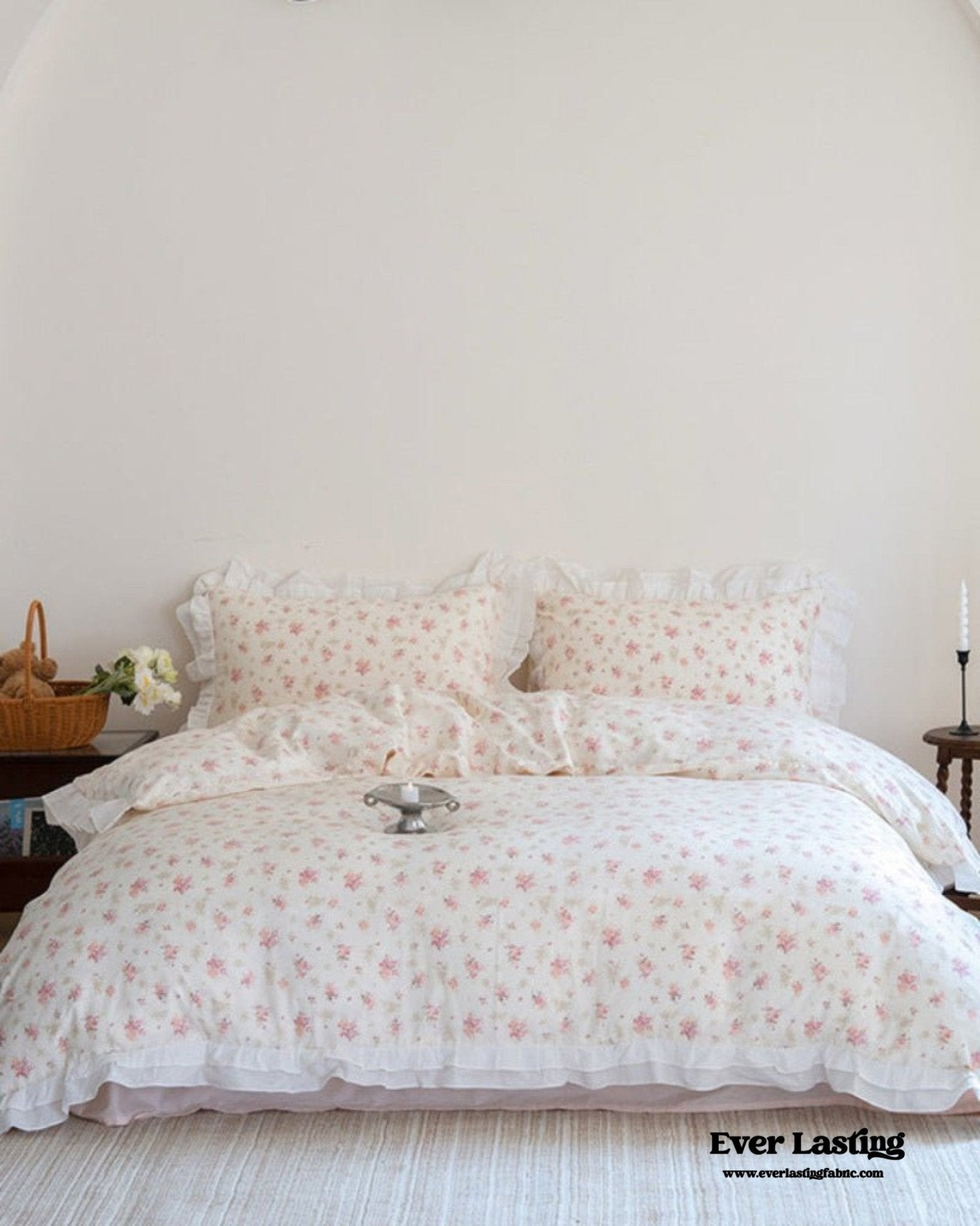 Annie Lace Ruffle Floral Bedding Set / Pink - Ever Lasting